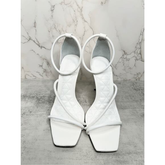 SCHUTZ Sandals Size 5B White Leather Open Square Toe Stiletto Heel Ankle Strap - Picture 4 of 12